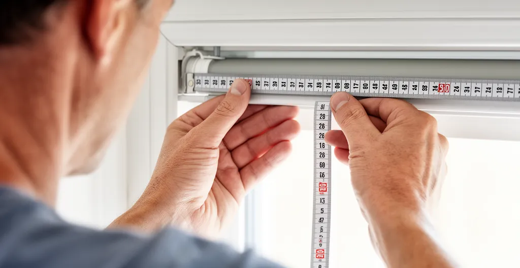 Mètre ruban mesurant la largeur d'un volet roulant